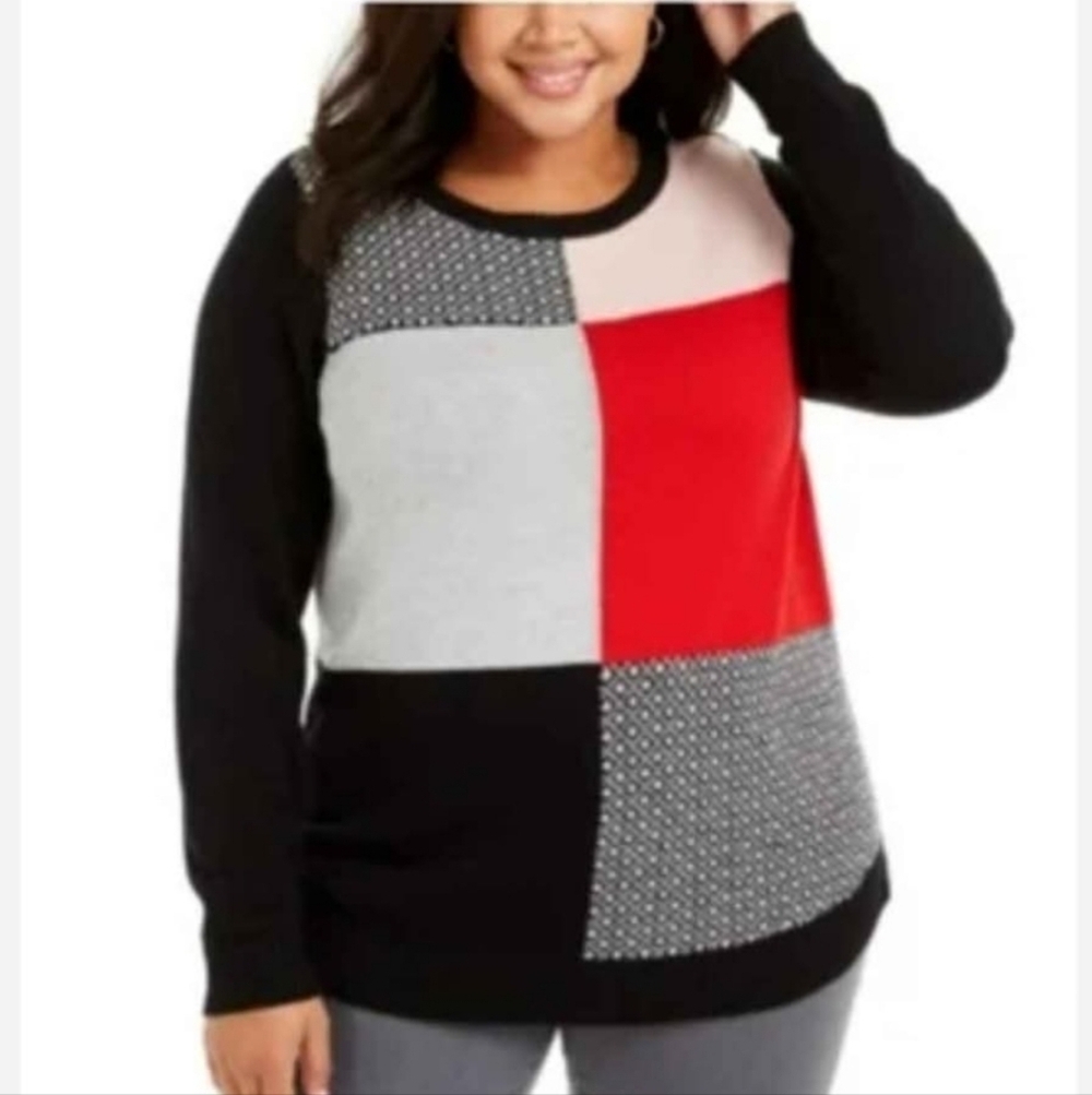 NWT Charter Club Women's Colorblock Sweater - Black, Red, Gray ~MP